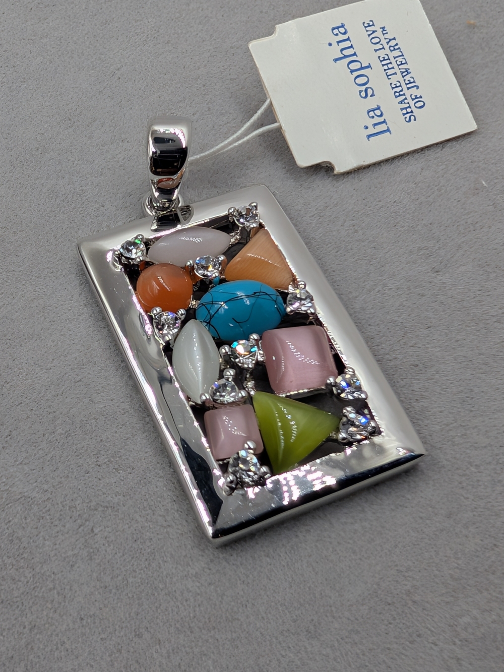Lia Sophia Multicolor Mosaic Crystal Silver Tone Pendant NWT | M175